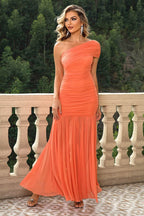 One-Shoulder Ruched Maxi Dress - Delanoir