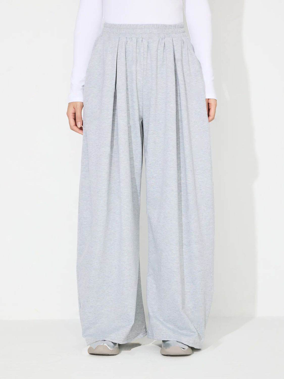 Elastic Waist Wide Leg Pants with Pockets - Delanoir