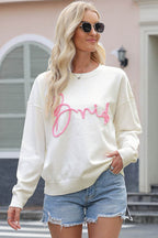 Letter Graphic Round Neck Sweater - Delanoir