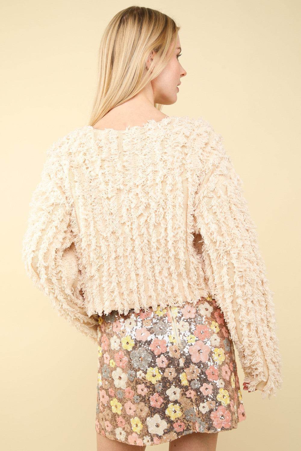 VERY J Shaggy Yarn Knit Zip Up Jacket - Delanoir