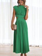 Cutout Mock Neck Sleeveless Ruched Dress - Delanoir