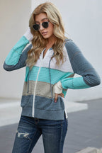 Zip-Up Raglan Sleeve Openwork Hooded Cardigan - Delanoir