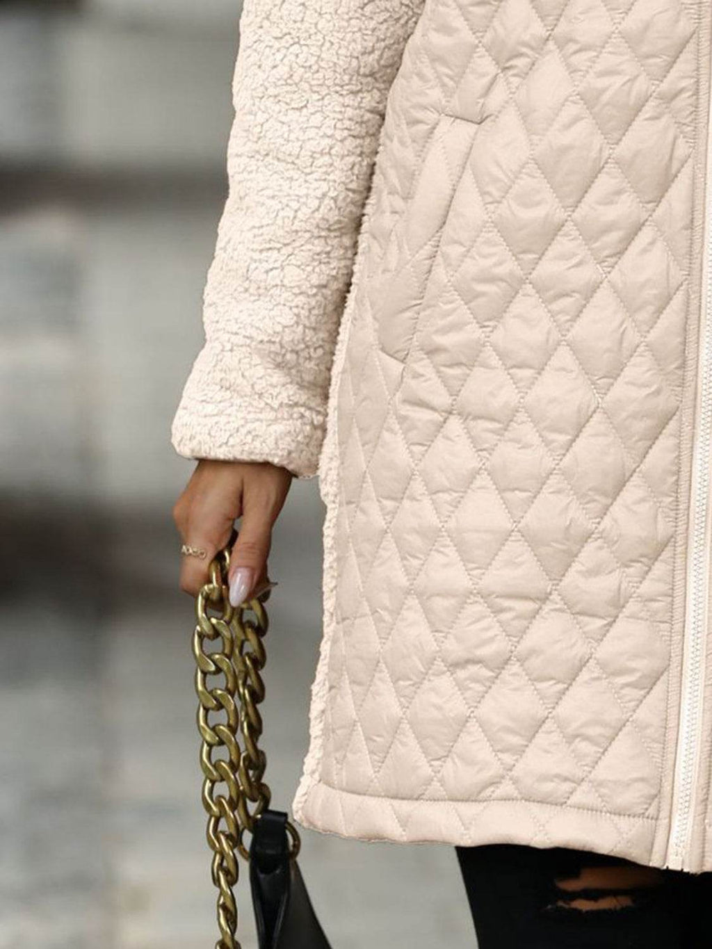 Texture Zip Up Long Sleeve Hooded Coat - Delanoir