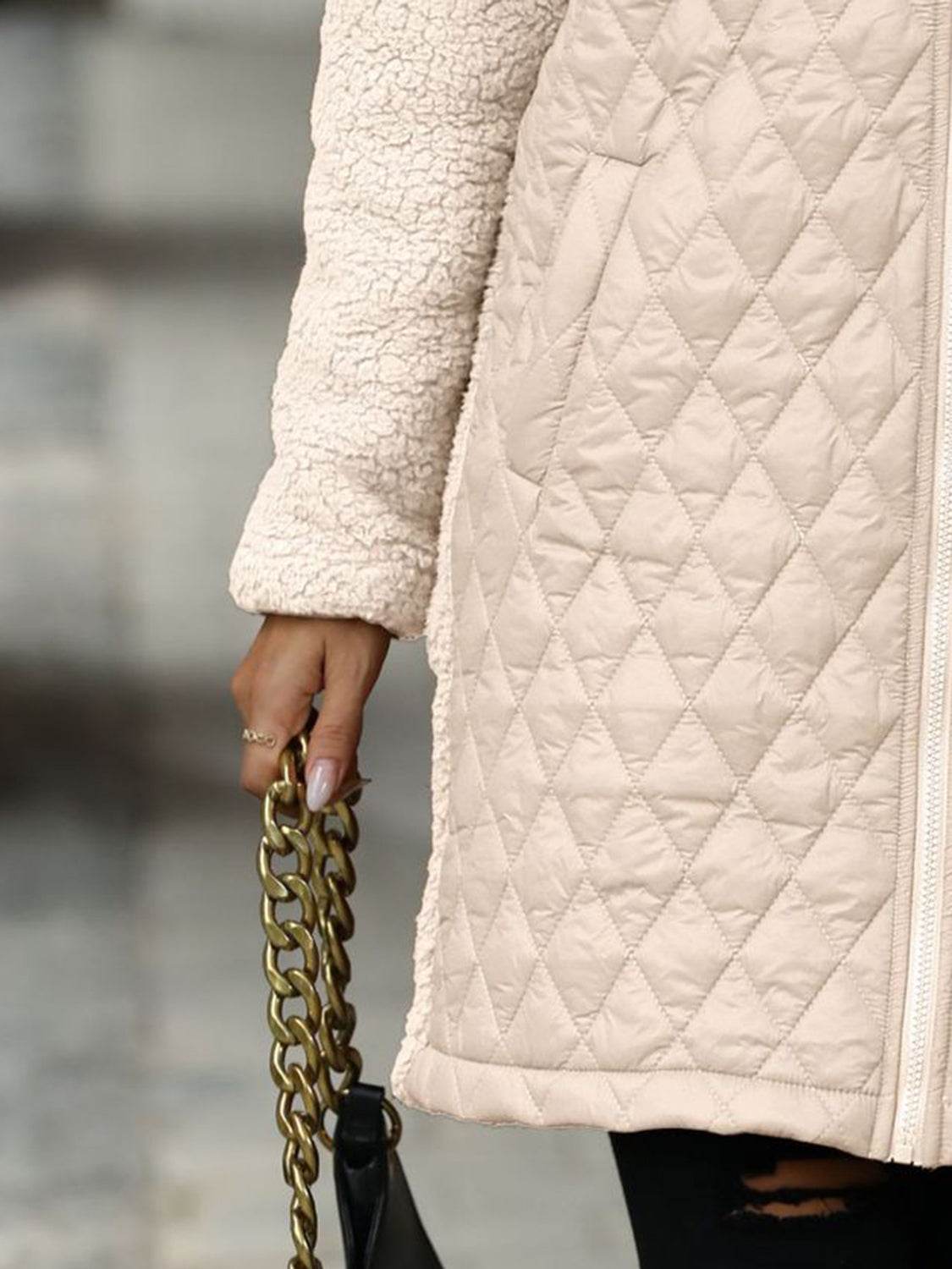 Texture Zip Up Long Sleeve Hooded Coat - Delanoir