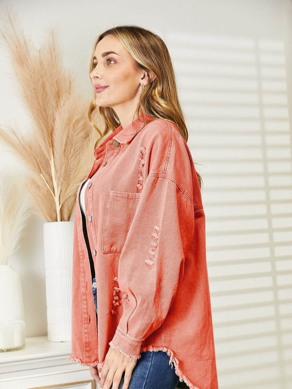 Distressed Raw Hem Denim Jacket - Delanoir