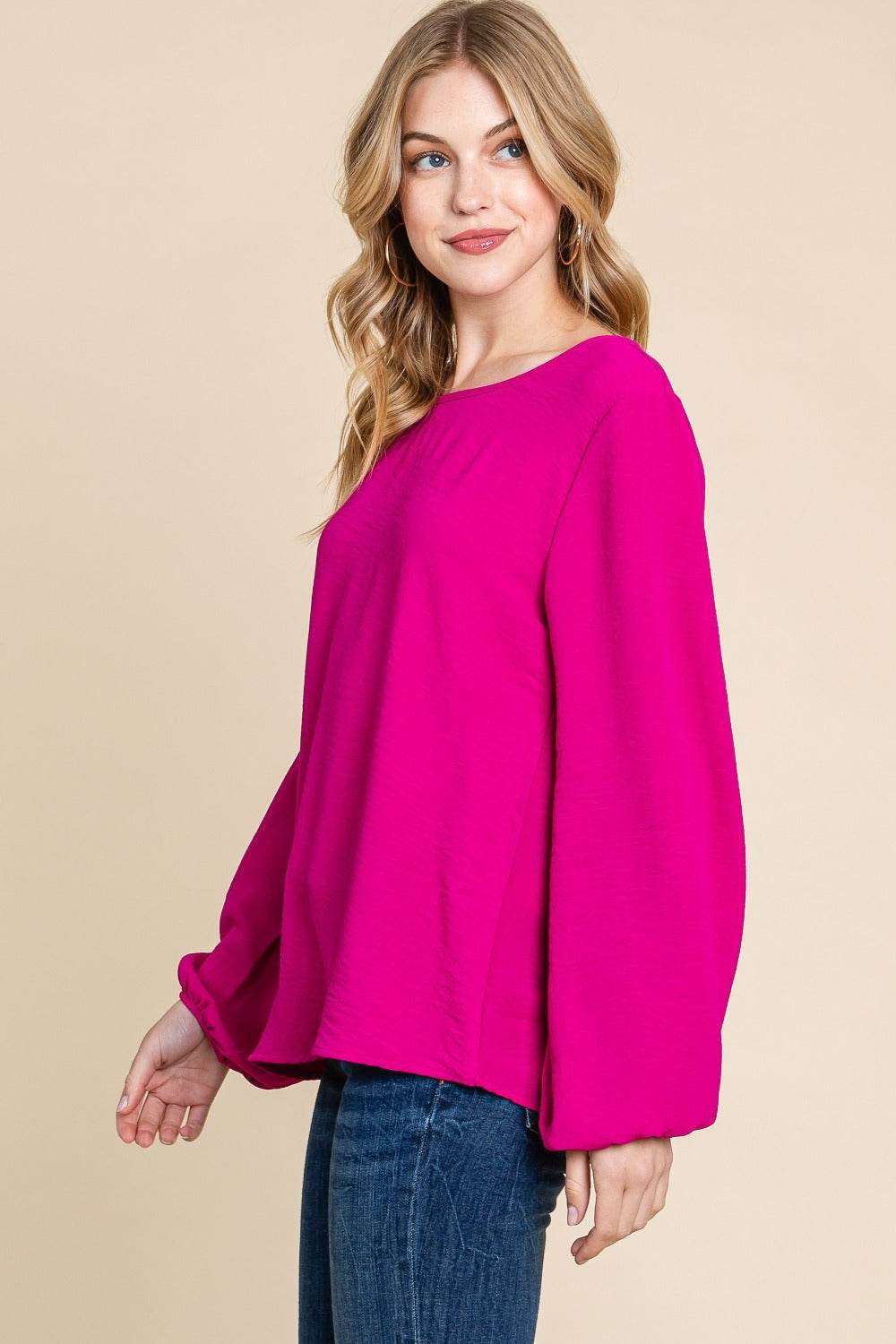 BOMBOM Textured Balloon Sleeve Top - Delanoir