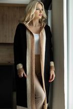 Pocketed Contrast Long Sleeve Hooded Cardigan - Delanoir