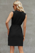 Tied Round Neck Sleeveless Sweater Dress - Delanoir