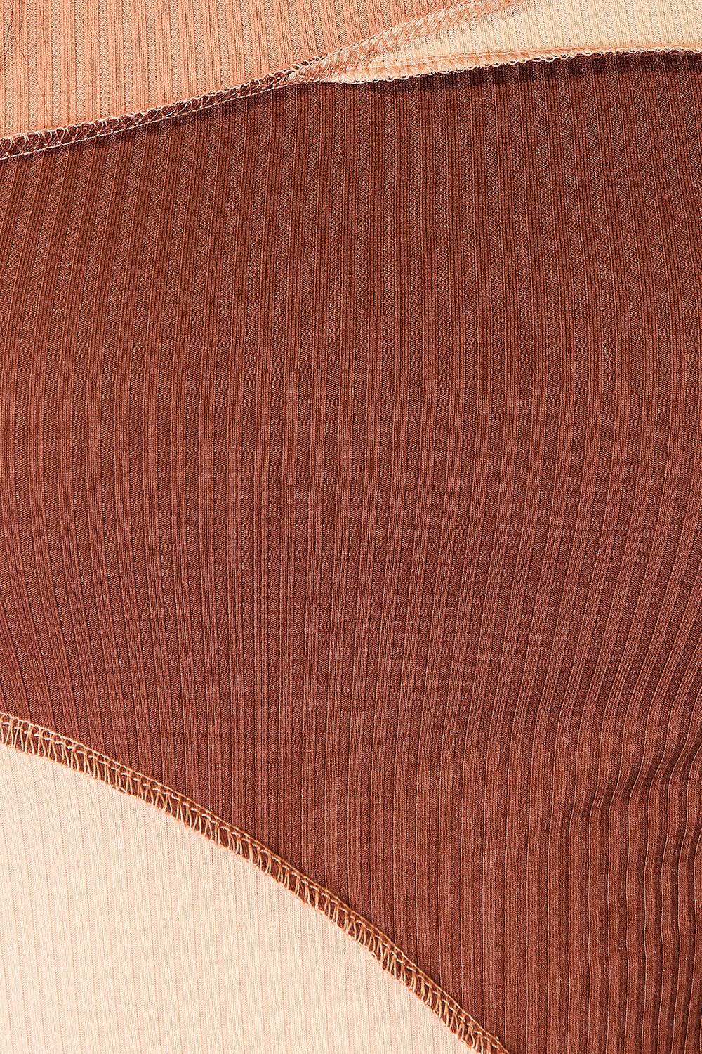 Double Take Color Block Exposed Seam Long Sleeve Top - Delanoir