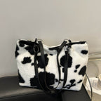 Cow Print Furry Tote Bag - Delanoir