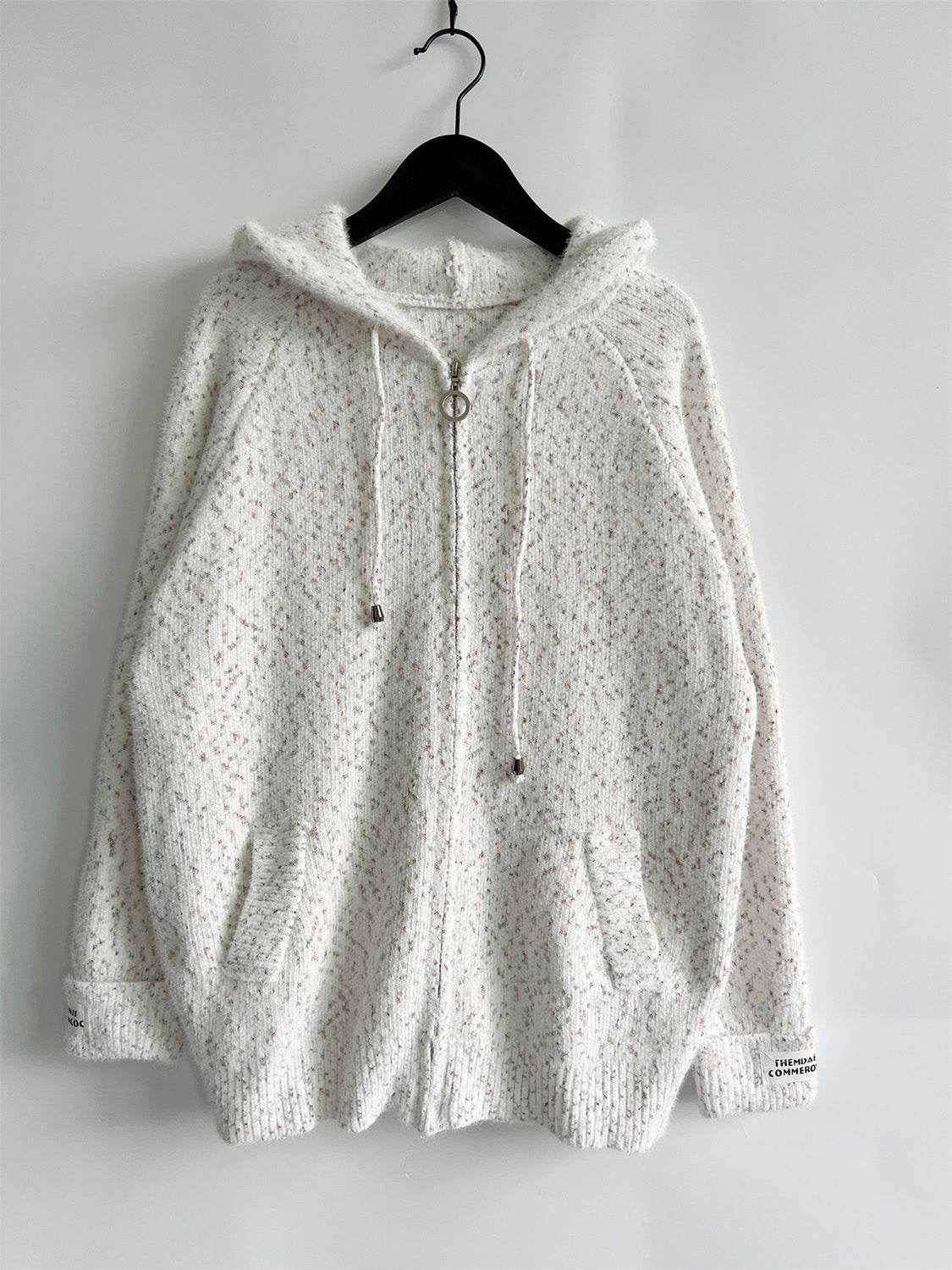 Zip Up Drawstring Long Sleeve Hooded Sweater - Delanoir