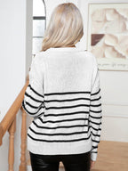 Striped Round Neck Cable-Knit Sweater - Delanoir