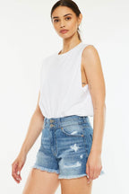 Kancan Full Size High Rise Raw Hem Denim Shorts - Delanoir