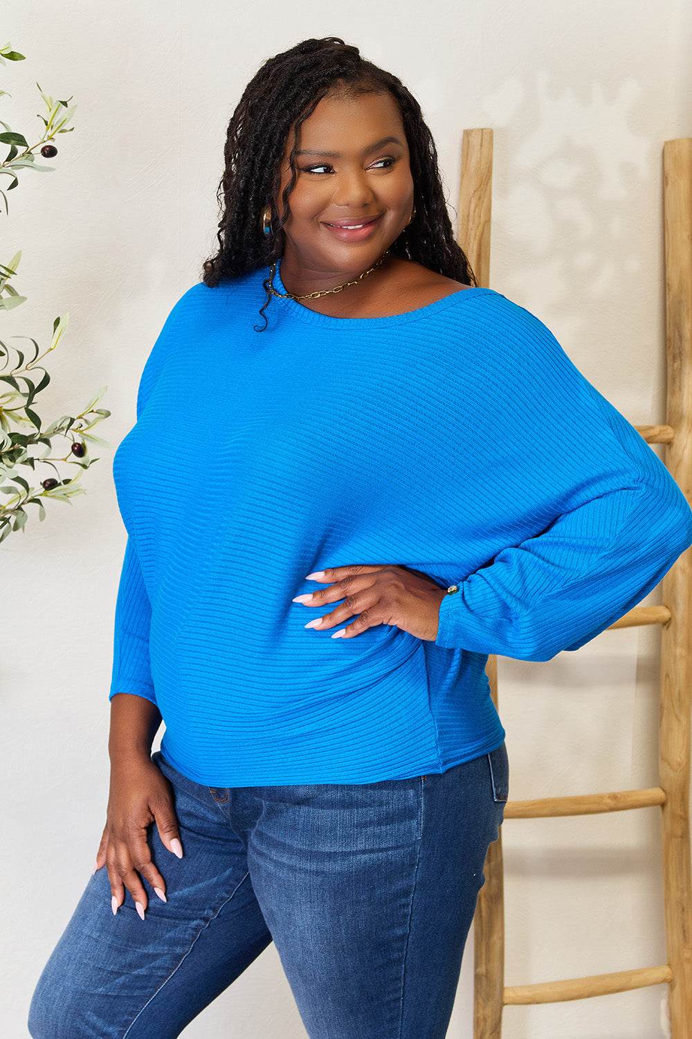 Zenana Full Size Round Neck Batwing Sleeve Blouse - Delanoir