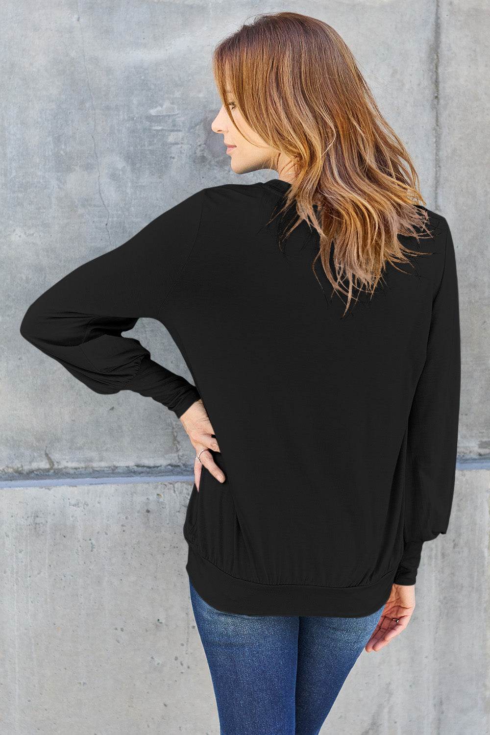 Basic Bae Full Size V-Neck Lantern Sleeve Top - Delanoir