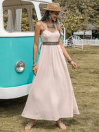 Waffle-Knit Tied Spaghetti Strap Dress - Delanoir