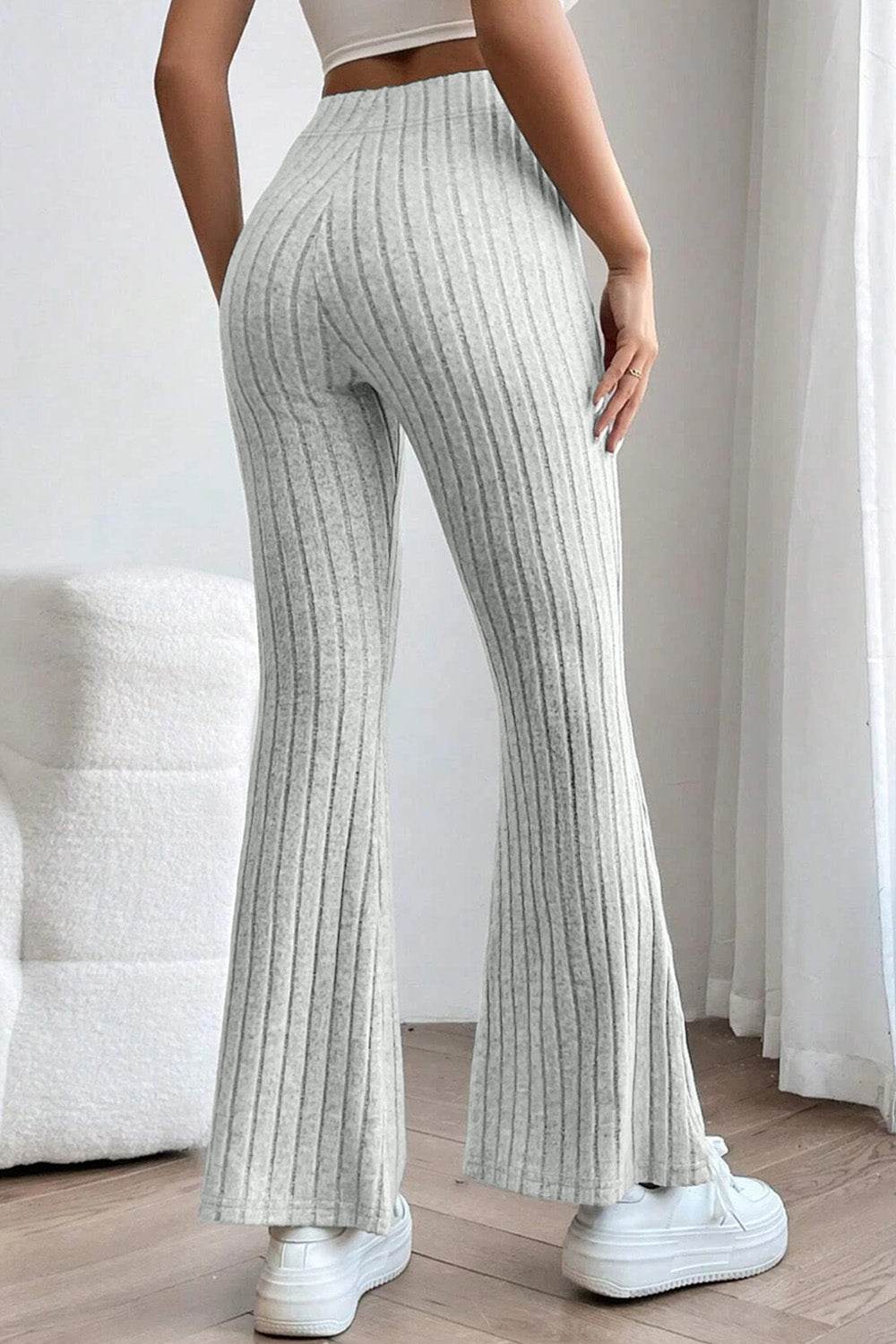 Basic Bae Full Size Ribbed High Waist Flare Pants - Delanoir