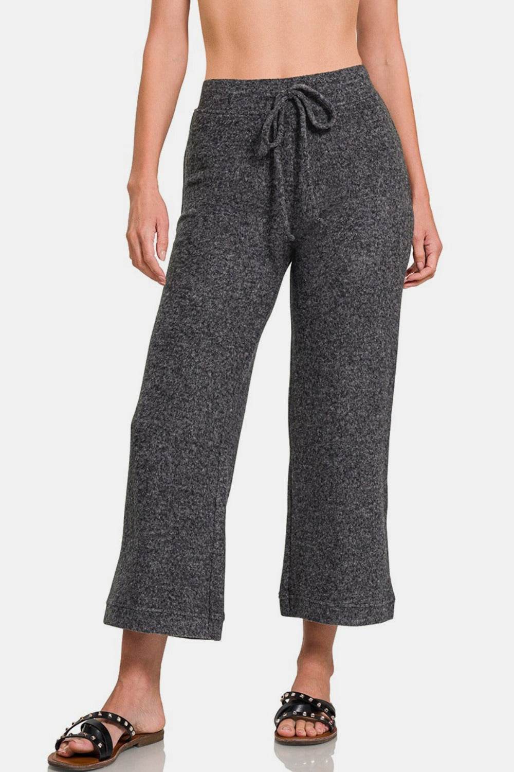Zenana Drawstring Hacci Cropped Pants - Delanoir