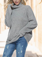 Turtleneck Drop Shoulder Long Sleeve Sweater - Delanoir