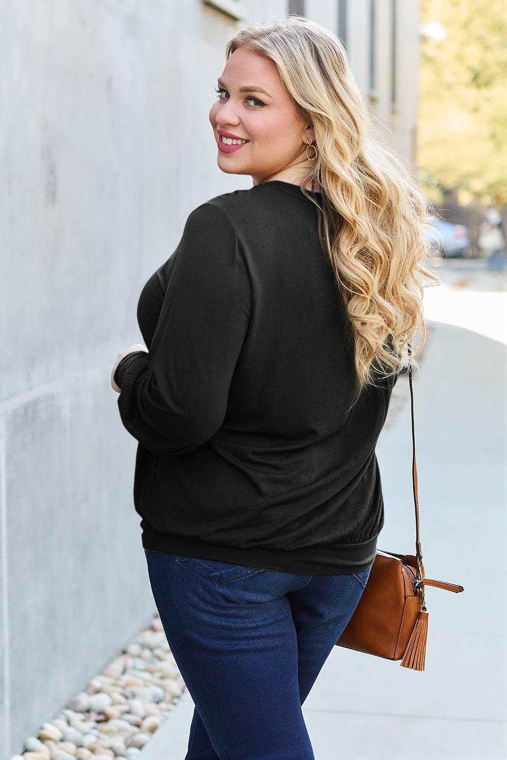 Basic Bae Full Size V-Neck Lantern Sleeve Top - Delanoir