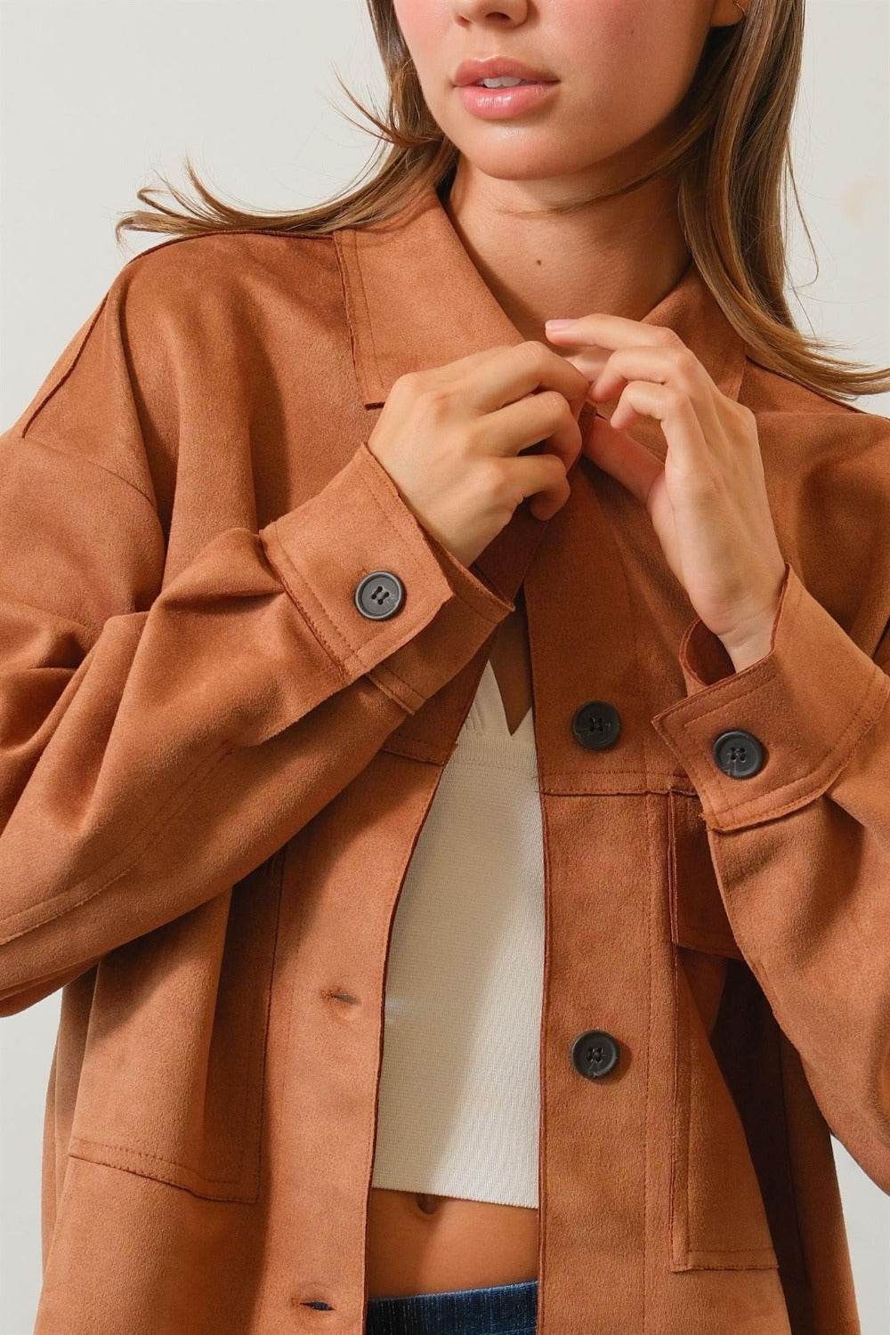 HYFVE Suede Button Down Cropped Jacket - Delanoir