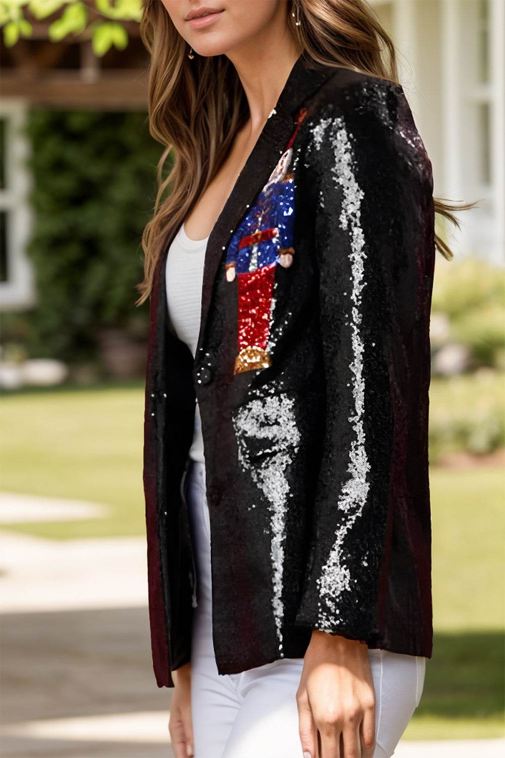 Sequin Nutcracker Long Sleeve Blazer - Delanoir