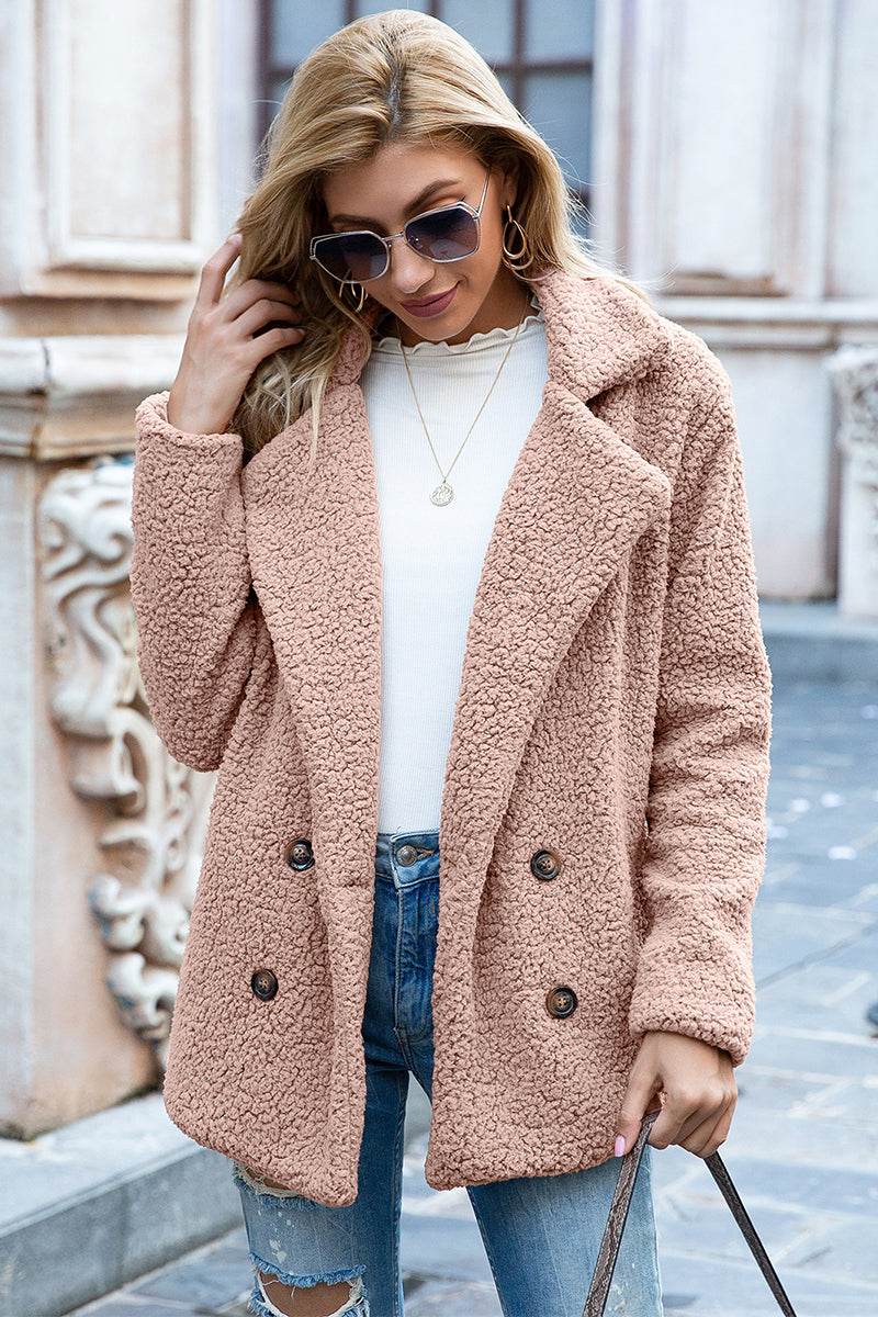 Ivy Lane Full Size Lapel Collar Sherpa Coat - Delanoir