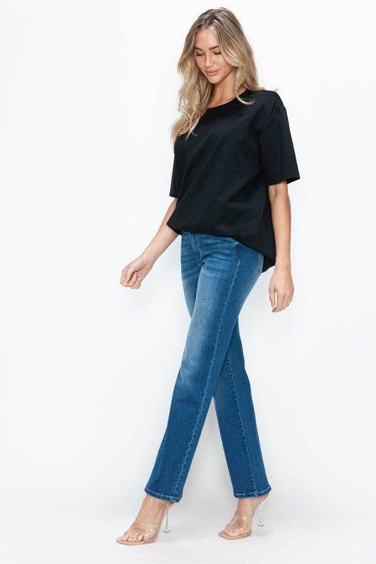 bytos Full Size Cat's Whiskers High Rise Straight Jeans - Delanoir