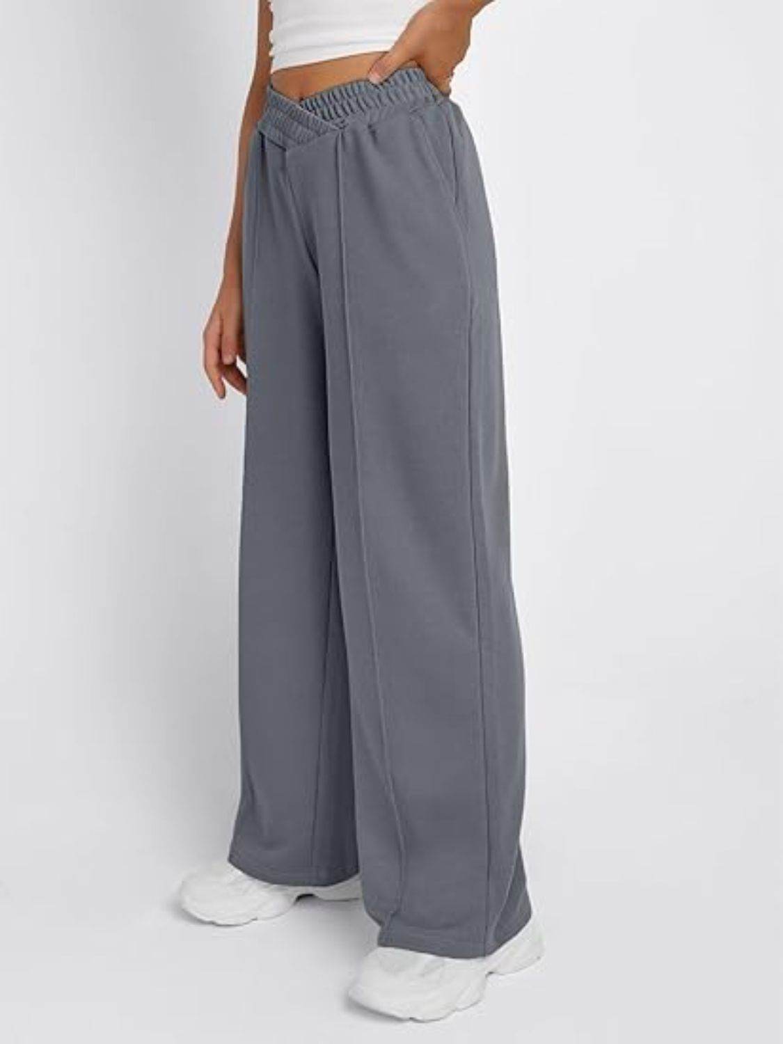 Elastic Waist Wide Leg Pants - Delanoir