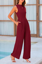 Mock Neck Sleeveless Wide Leg Jumpsuit - Delanoir