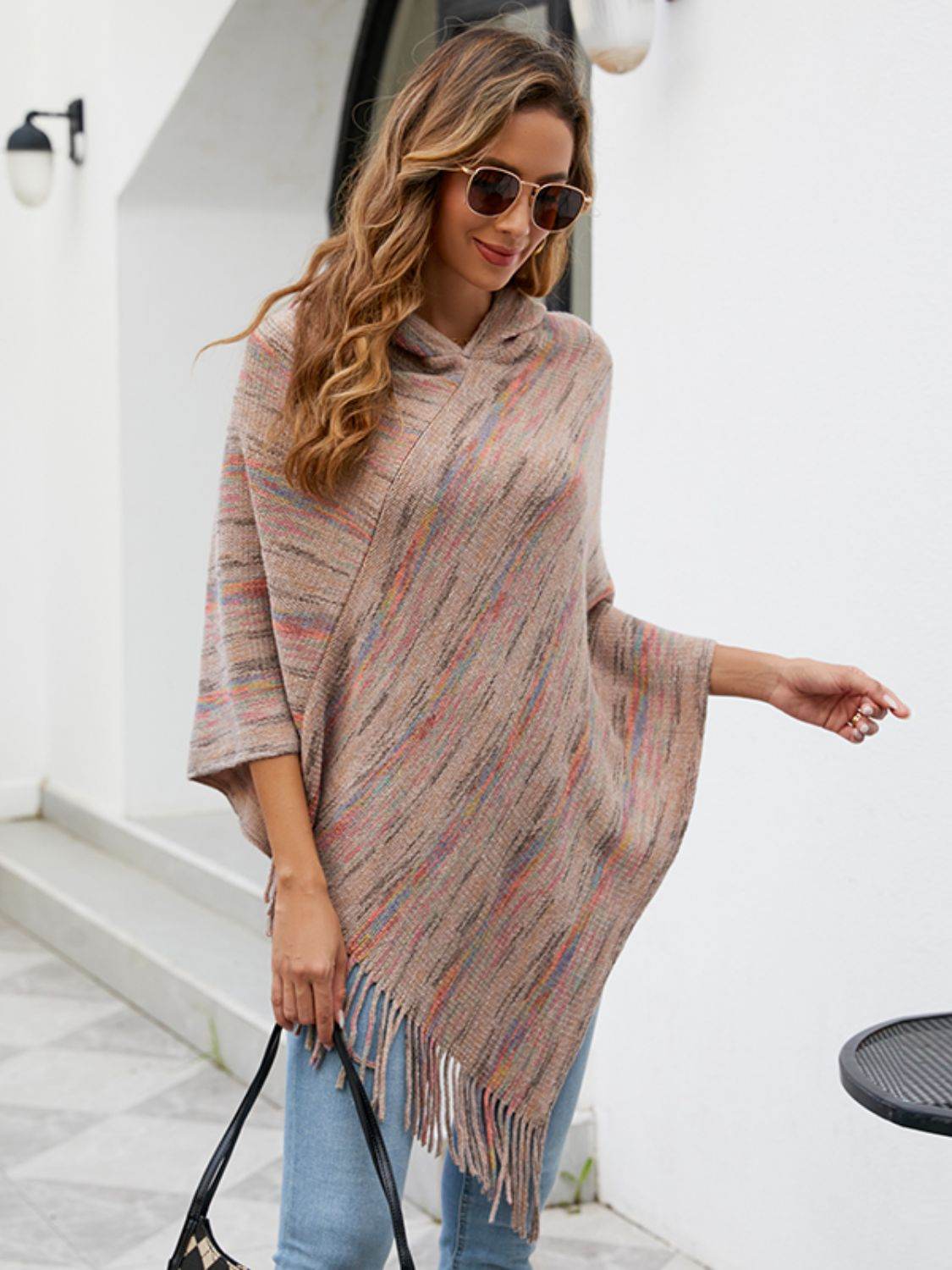 Fringe Hem Hooded Poncho - Delanoir