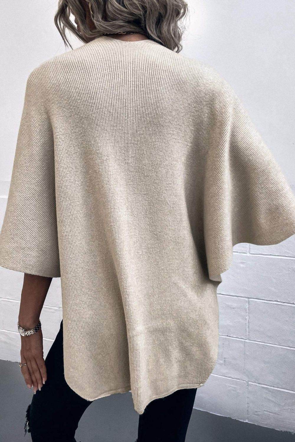 Surplice Neck Pom-Pom Trim Poncho - Delanoir