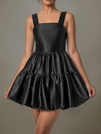 Ruched Square Neck Wide Strap Mini Dress - Delanoir