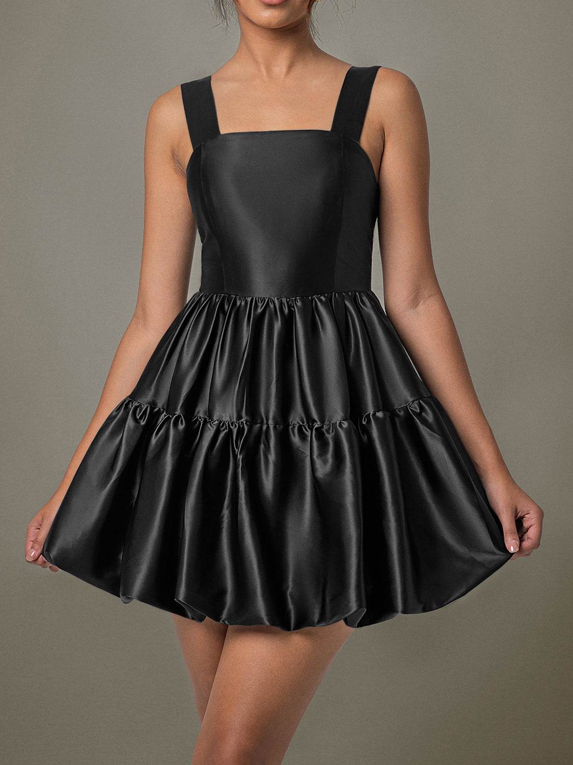 Ruched Square Neck Wide Strap Mini Dress - Delanoir
