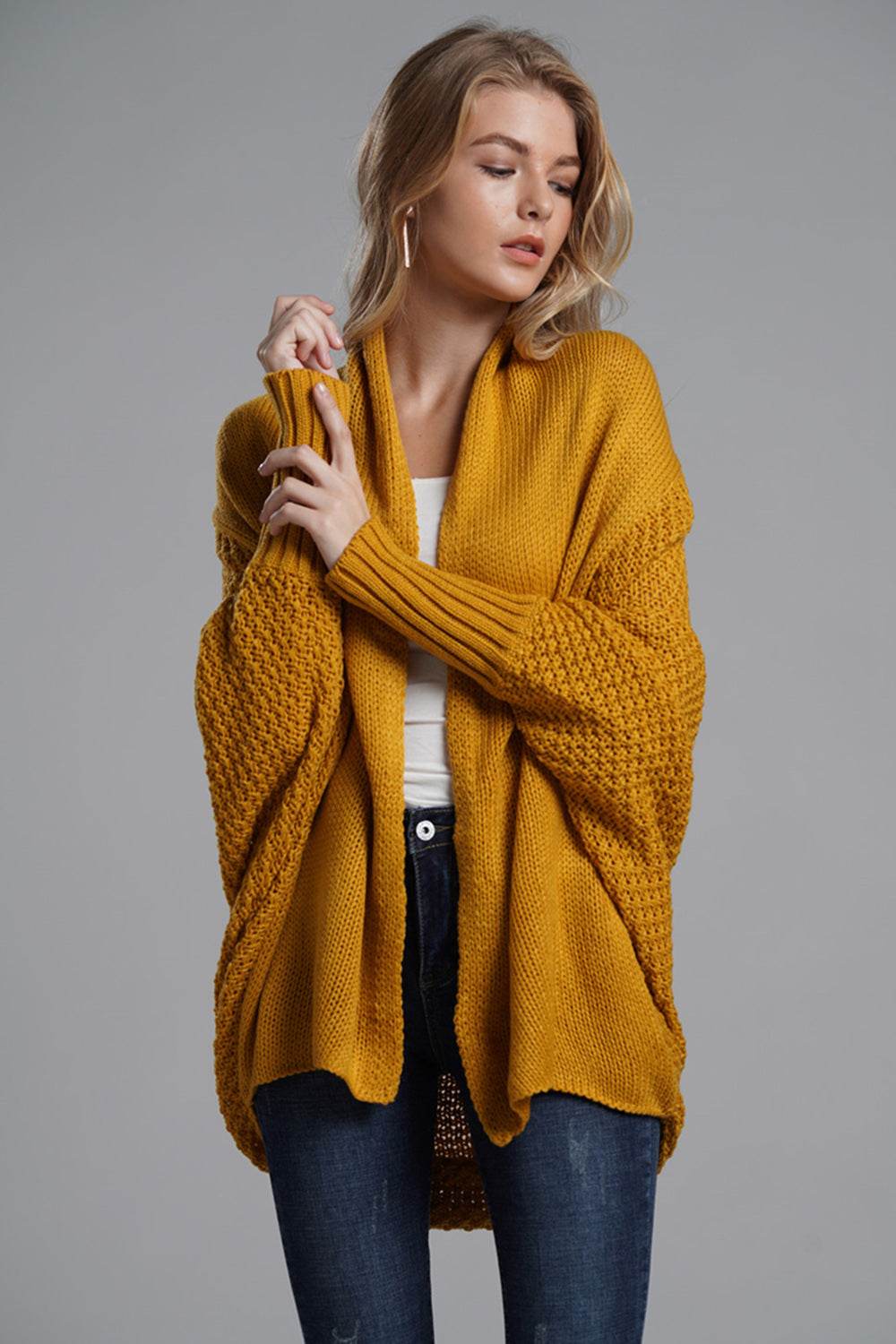 Open Front Batwing Sleeve Cardigan - Delanoir