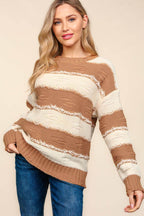 Haptics Striped Contrast Distressed Sweater - Delanoir