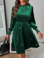 Glitter Mock Neck Long Sleeve Mini Dress - Delanoir