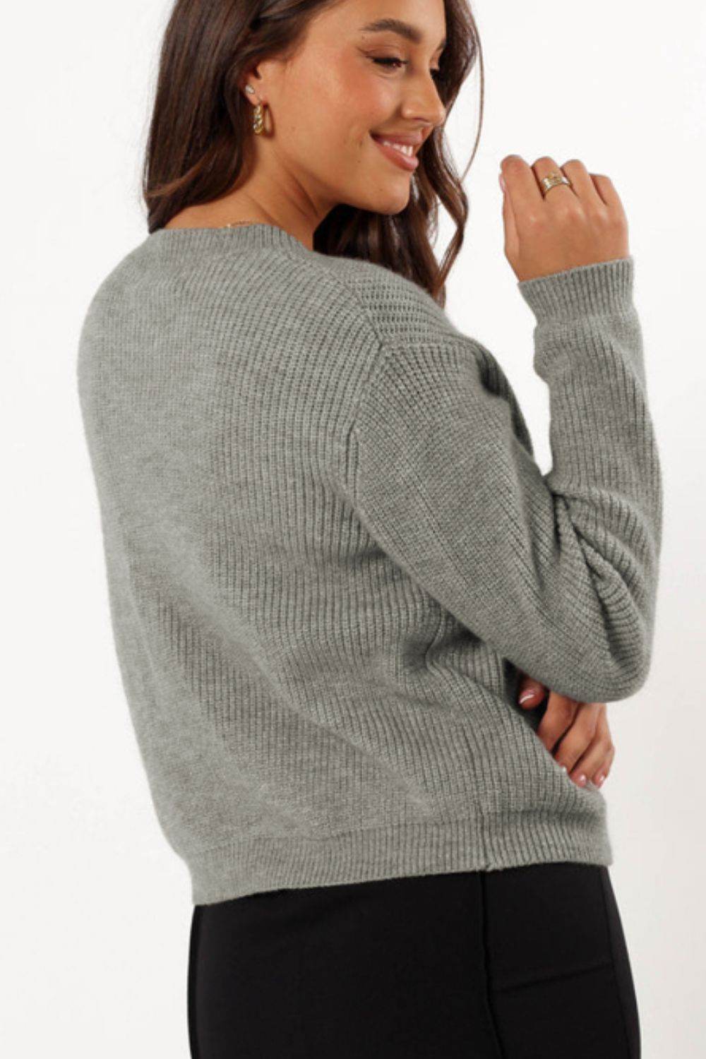 Bow Round Neck Long Sleeve Cardigan - Delanoir