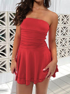 Ruched Layered Tube Mini Dress - Delanoir