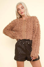 VERY J Shaggy Yarn Knit Zip Up Jacket - Delanoir