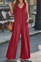 Full Size V-Neck Wide Strap Jumpsuit - Delanoir