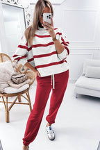 Striped Round Neck Long Sleeve Top and Pants Set - Delanoir