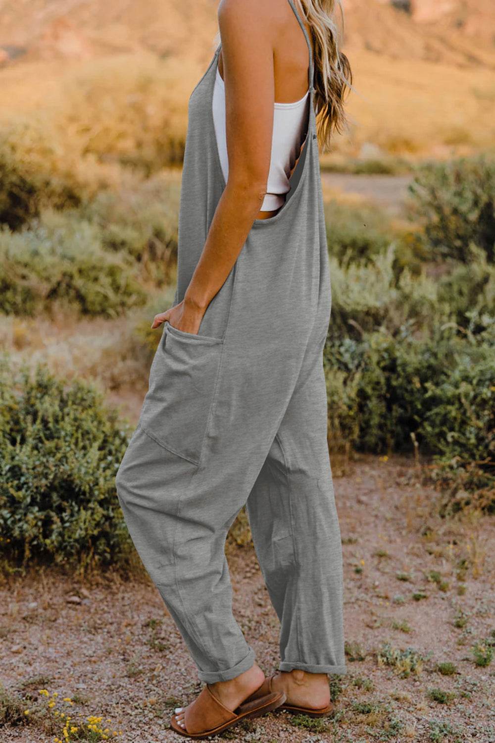 Double Take Full Size V-Neck Sleeveless Jumpsuit with Pockets - Delanoir