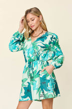Double Take Full Size Floral Long Sleeve Romper with Pockets - Delanoir
