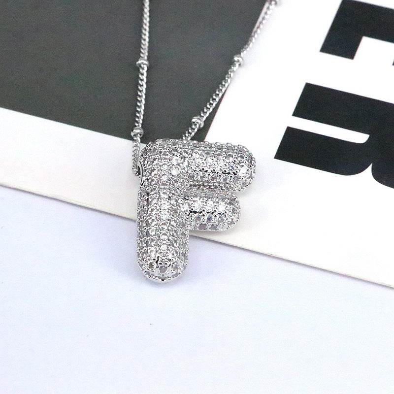 Copper Inlaid Zircon Letter Pendant Necklace - Delanoir