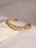 Stainless Steel Inlaid Rhinestone Cutout Bracelet - Delanoir