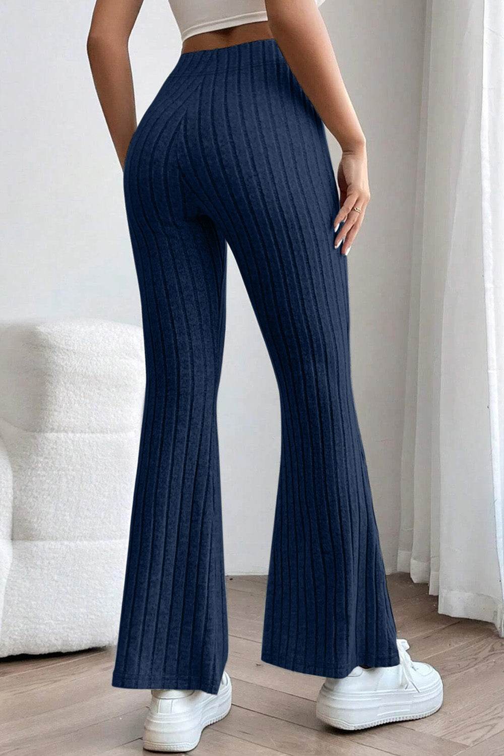 Basic Bae Full Size Ribbed High Waist Flare Pants - Delanoir