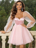 Sweetheart Neck Balloon Sleeve Mini Dress - Delanoir