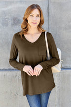 Basic Bae Full Size V-Neck Long Sleeve Top - Delanoir