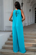Double Take Full Size Tie Back Cutout Sleeveless Jumpsuit - Delanoir